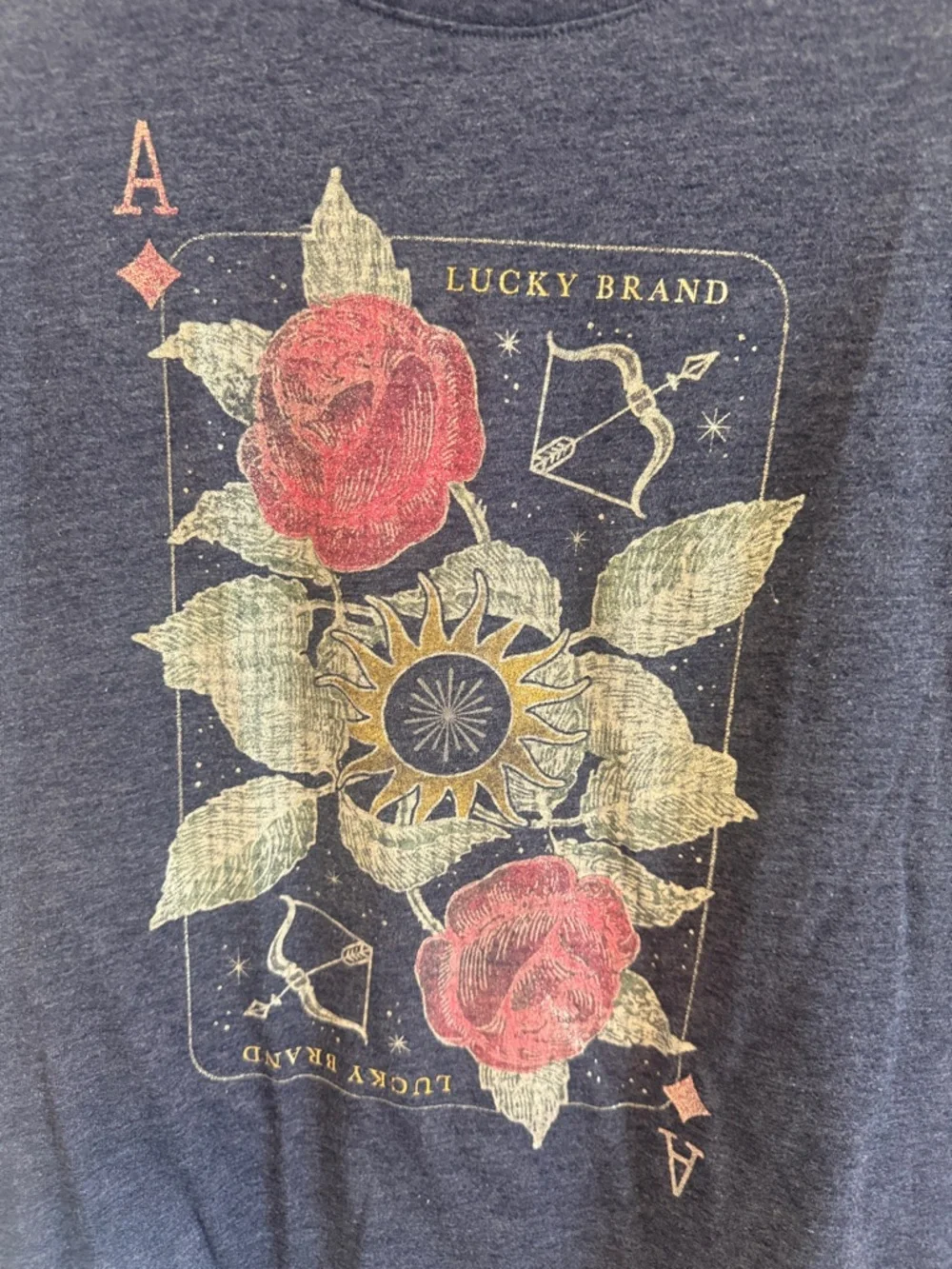 Lucky Brand Navy Floral Ace Card Scoopneck T-shirt Sz XL - Picture 3 of 6